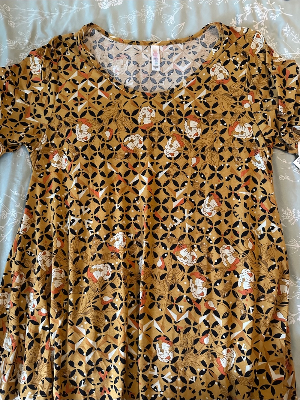 LuLaRoe Mustard Floral Geometric Scoop Neck Tunic